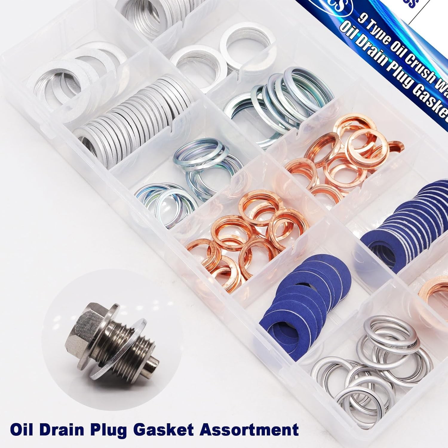 150PCS Oil Drain Plug Gasket Assortment,Oil Crush Washer Seals Kit,Automotive