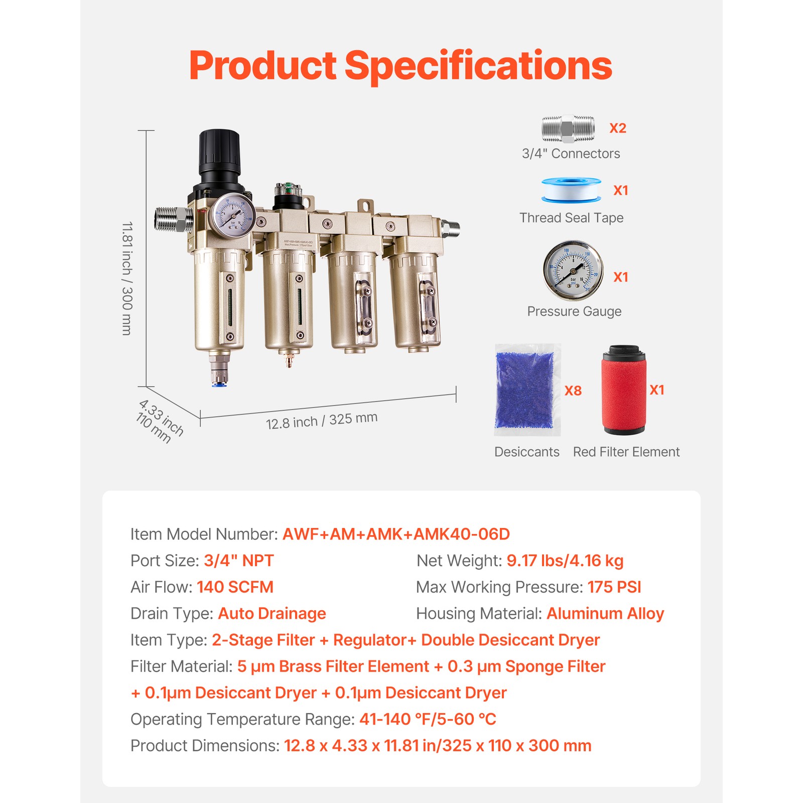Uimoso Air Compressor Filter 3/4″ NPT 4-Stage Drying System with Auto Drain