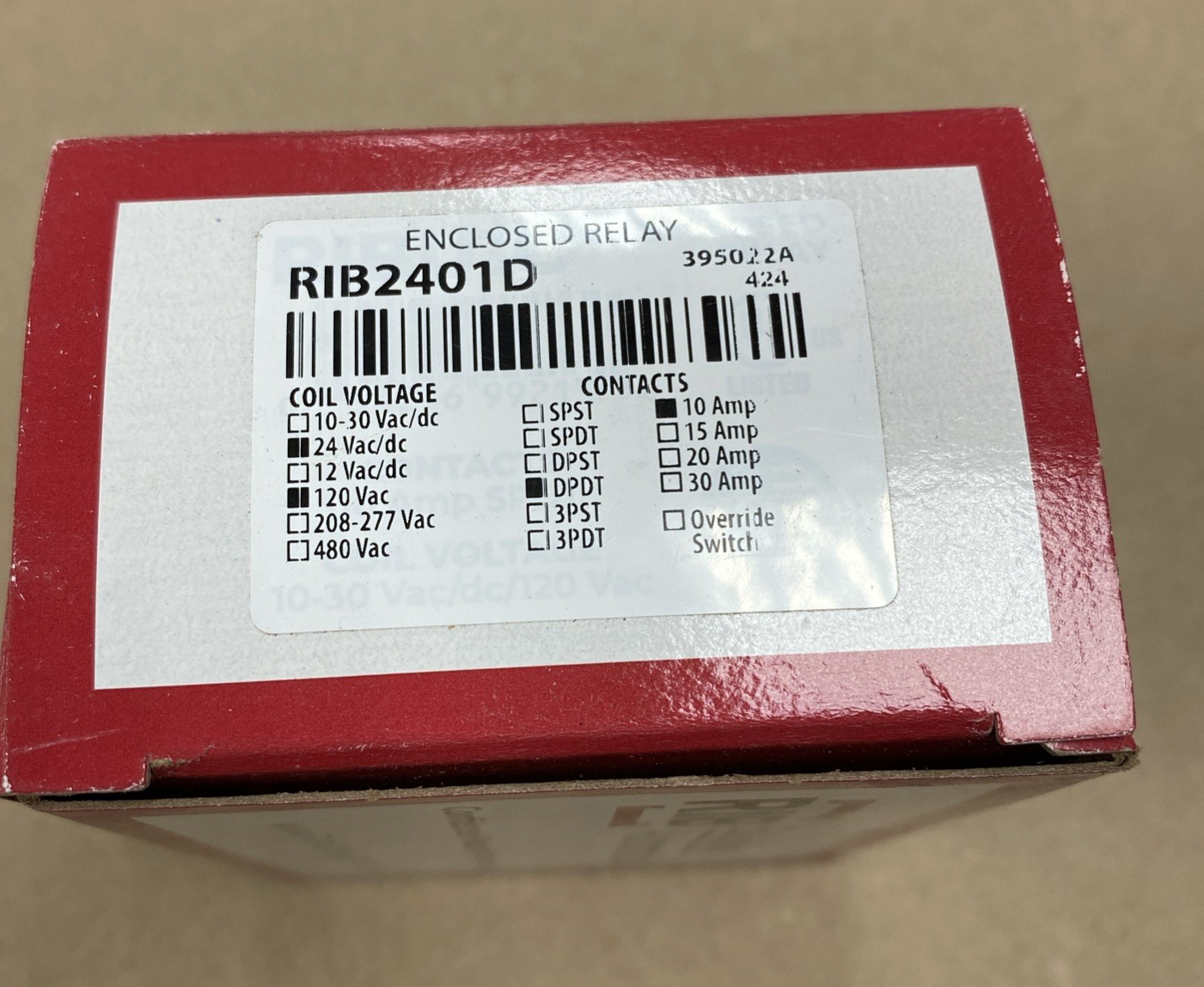 Functional Devices RIB2401D Pilot Relay 10A DPDT 24V 120V Coil