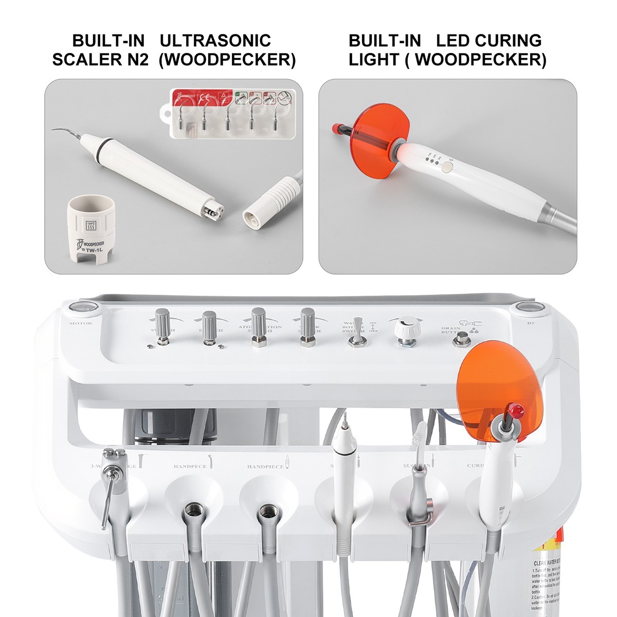 Dental Mobile Delivery Unit Cart with Air Compressor ultrasonic scalers 4Hole