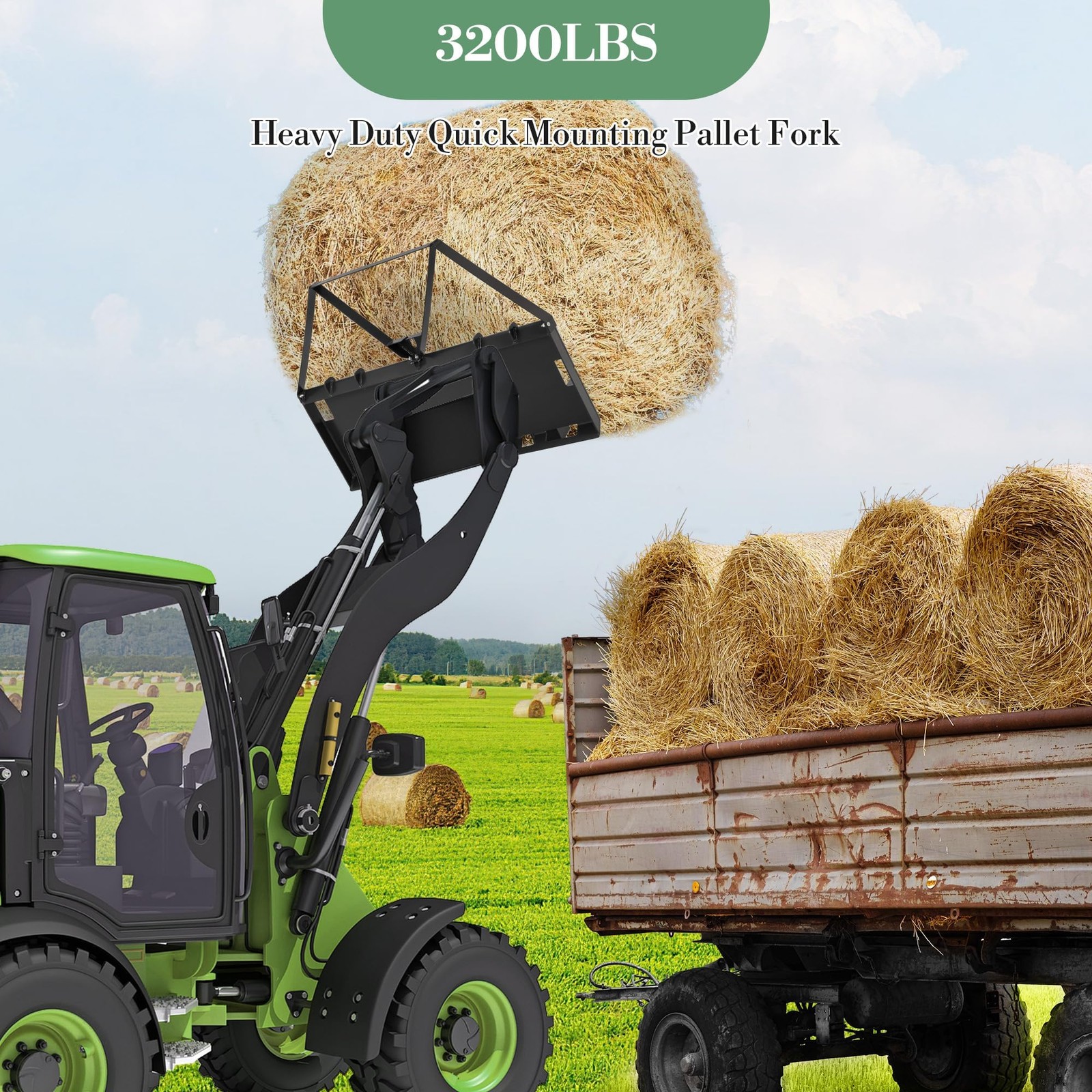 46″ Heavy-Duty Tractor Pallet Forks, Quick Attach Bucket Fork Skid Steer Loader