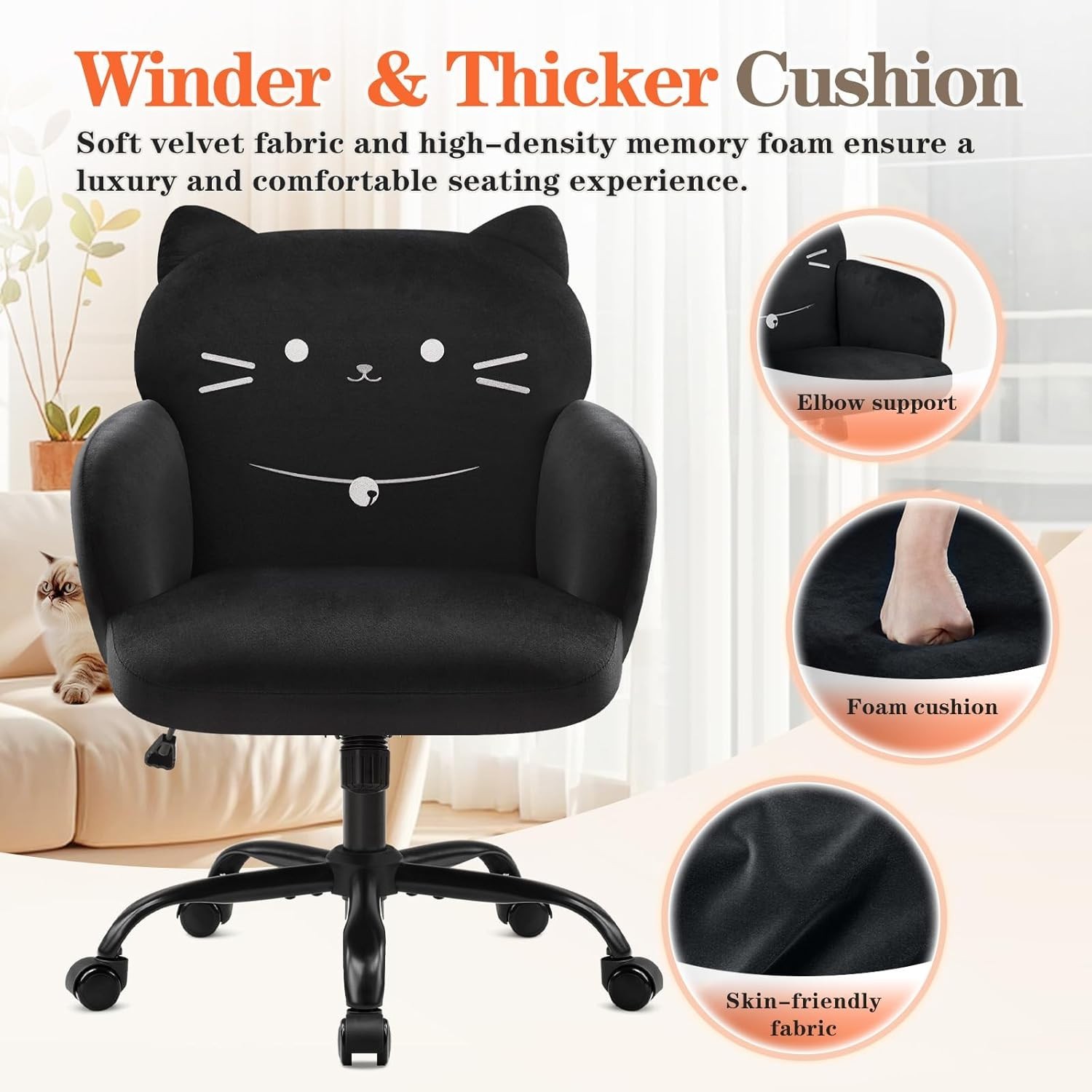 Versatile Cat-Inspired Velvet Task Chair: Stylish & Functional for Any Room