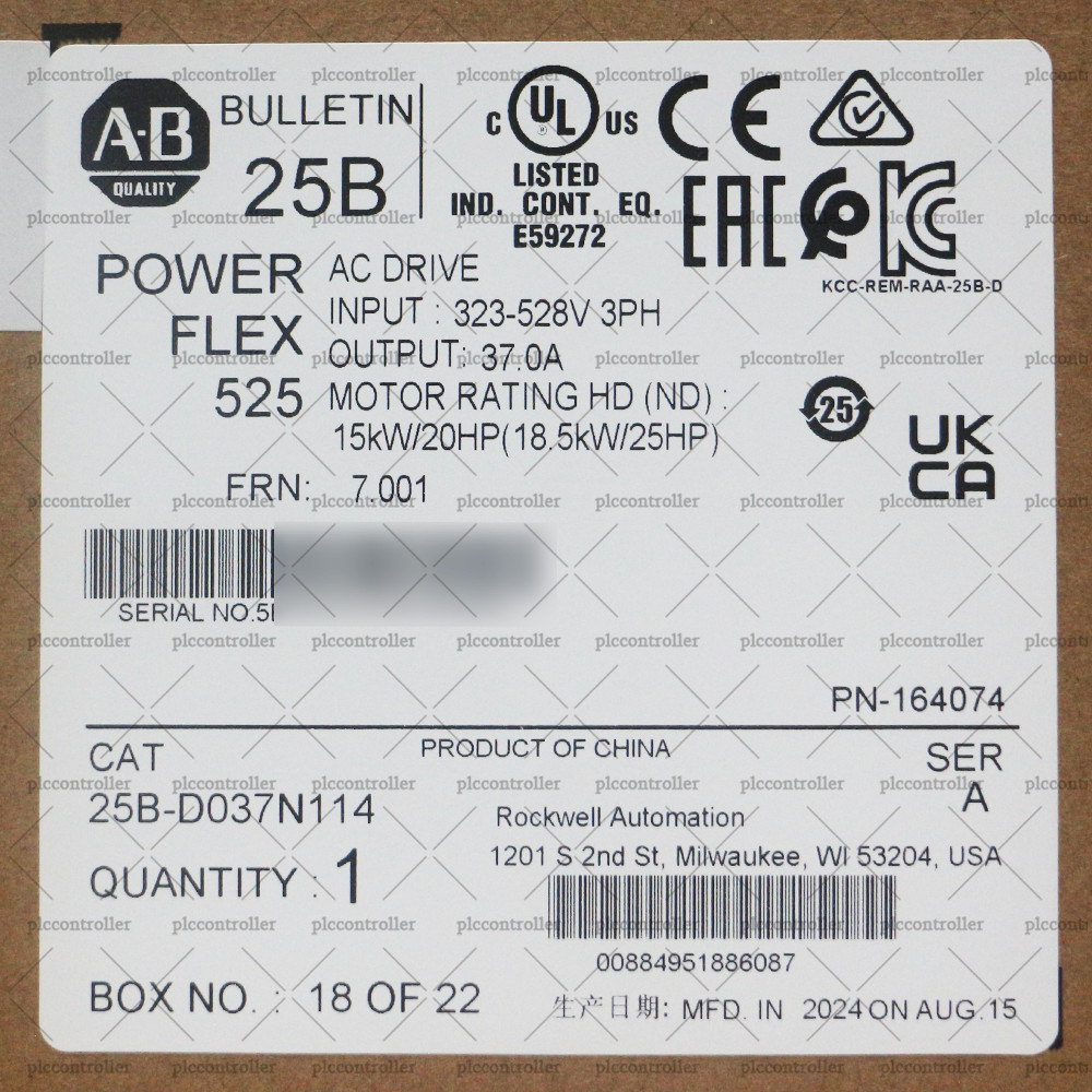 New Allen-Bradley 25B-D037N114 PowerFlex 525 18.5kW 25Hp AC Drive 15 kW 3PH