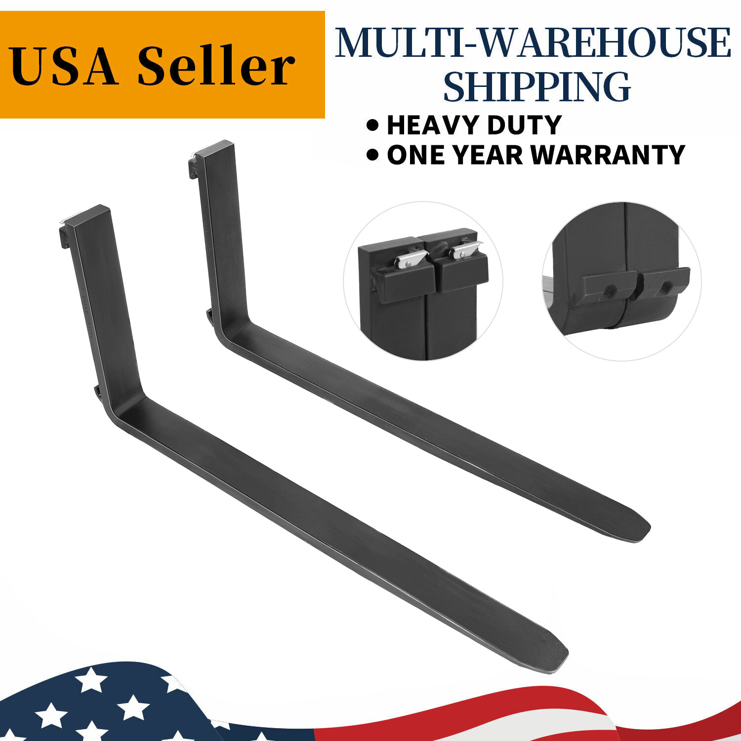 48″ 4000lbs Pallet Fork Blades for Kubota Bobcat Skid Tractors Loaders Steel 2X