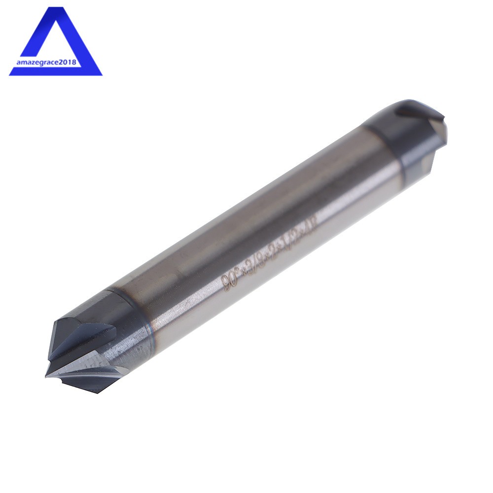 2Pcs 3/8″ 4 Flute 90 Degree Double End Carbide Chamfer Mill 2.5″ Overall Length