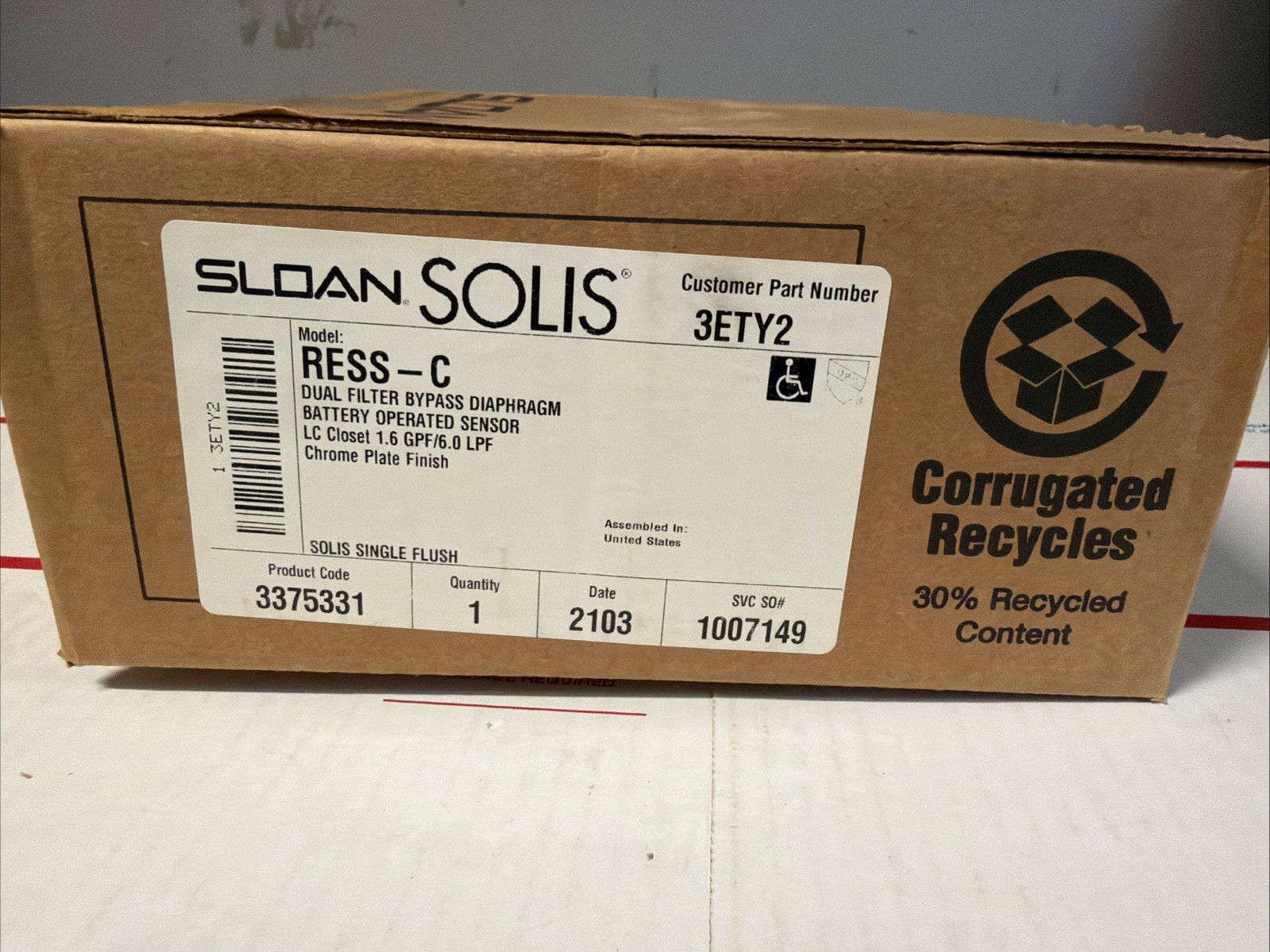 SLOAN Automatic Flush Valve Retrofit Kit 3375331 Solis Ress-C 3ETY2