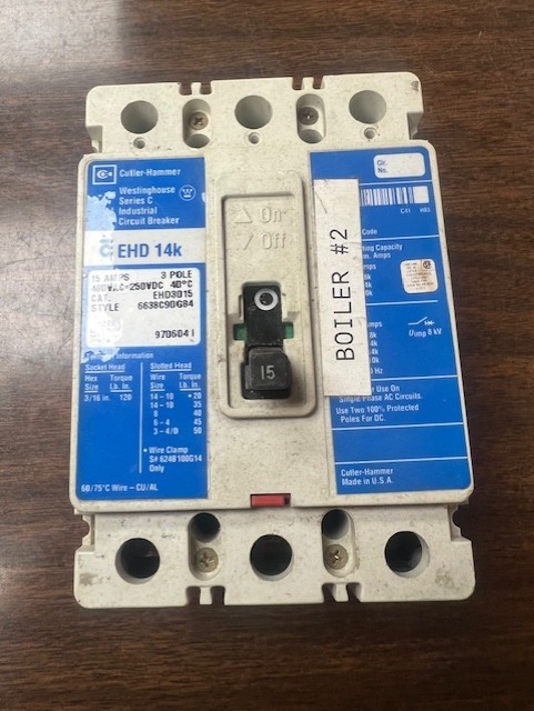 Cutler Hammer EHD 15 amps 3 phase 480 v circuit breaker cat EHD3015