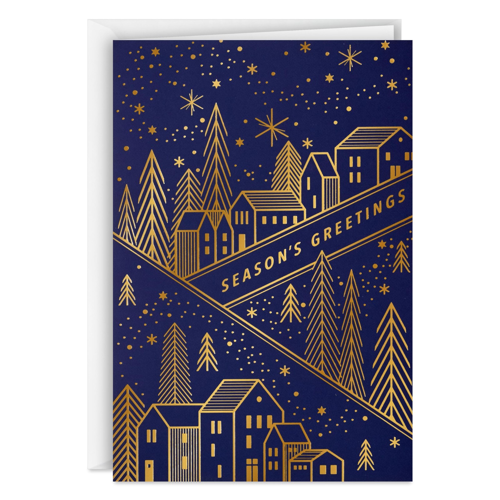Hallmark Bulk 5 inches x 7.19 inches, Gold Foil Houses and Trees on Navy Blue