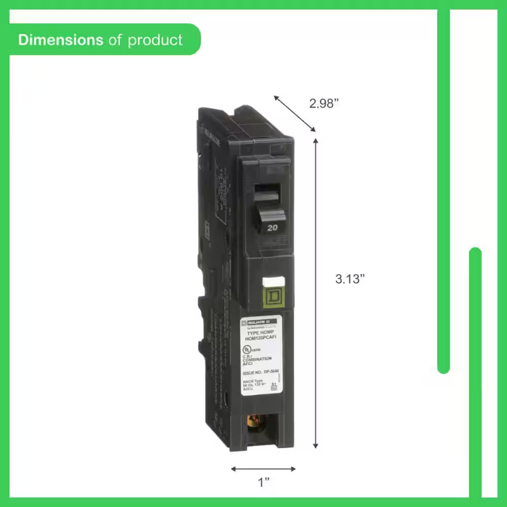 Square D Homeline 20 Amp AFCI Breaker 1 Pole Plug On Neutral Circuit Breaker