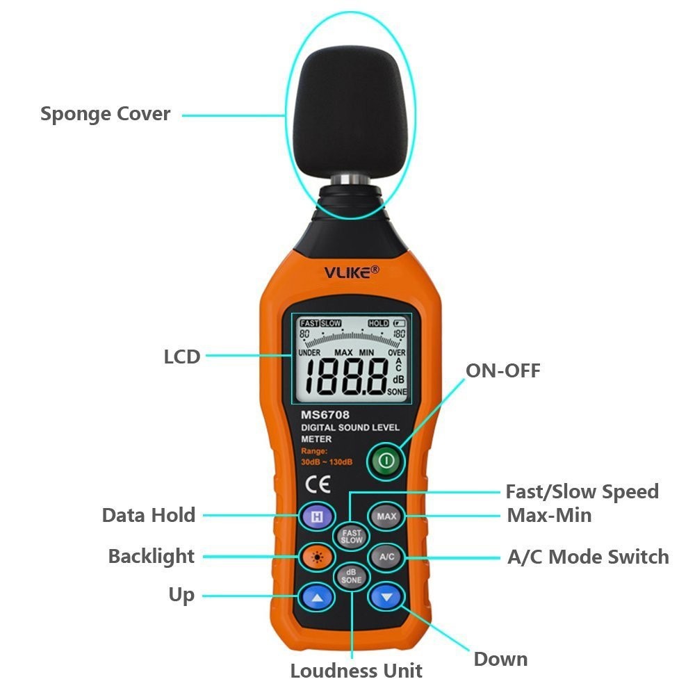 VLIKE LCD Digital Audio Decibel Meter Sound Level Meter Noise Level Meter Sound
