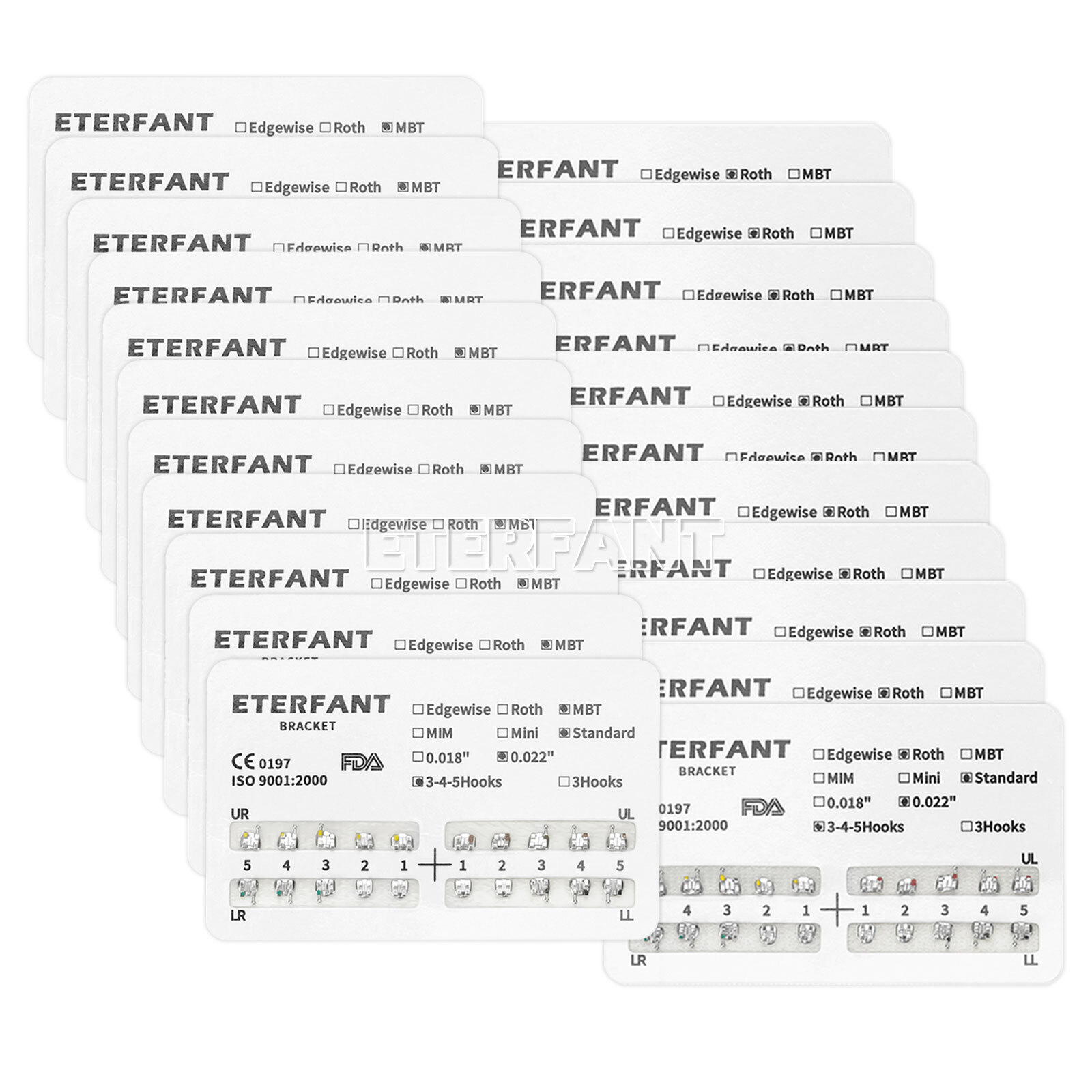 20PCs Dental Orthodontic Bracket Brace Metal Standard Mini Roth/MBT 022 345Hooks