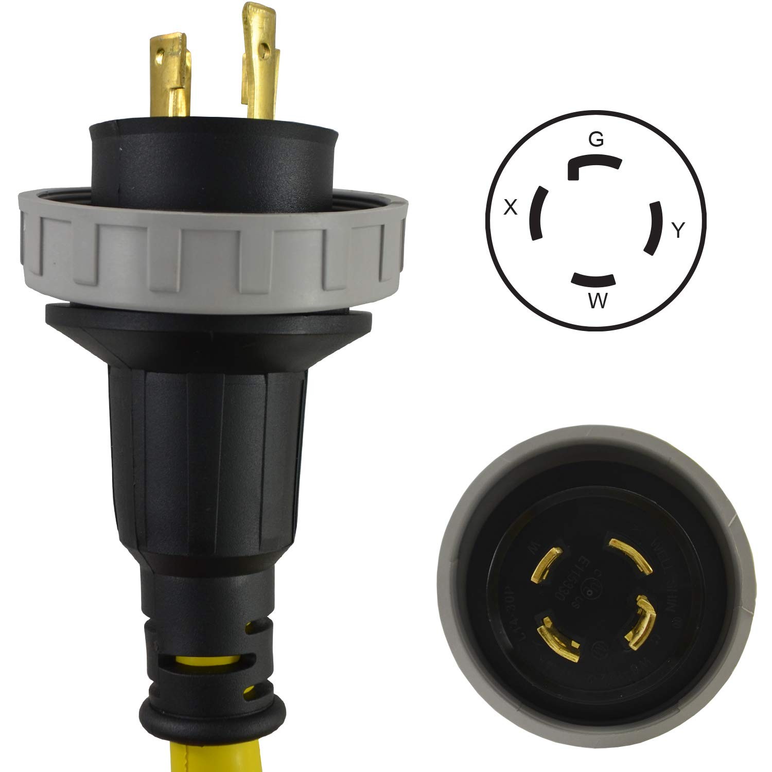 Conntek TE-20601 25FT L14-30 30A Cord 4-Prong Male-to-Female Yellow