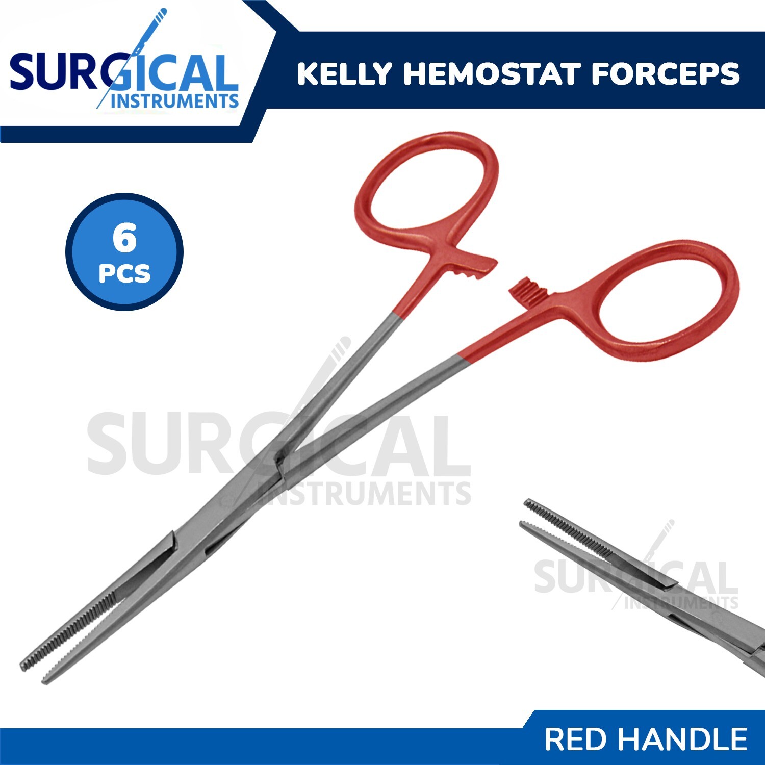 RED – 6 Pcs Kelly Hemostat Forceps 5.5″ Straight Surgical Dental German Grade