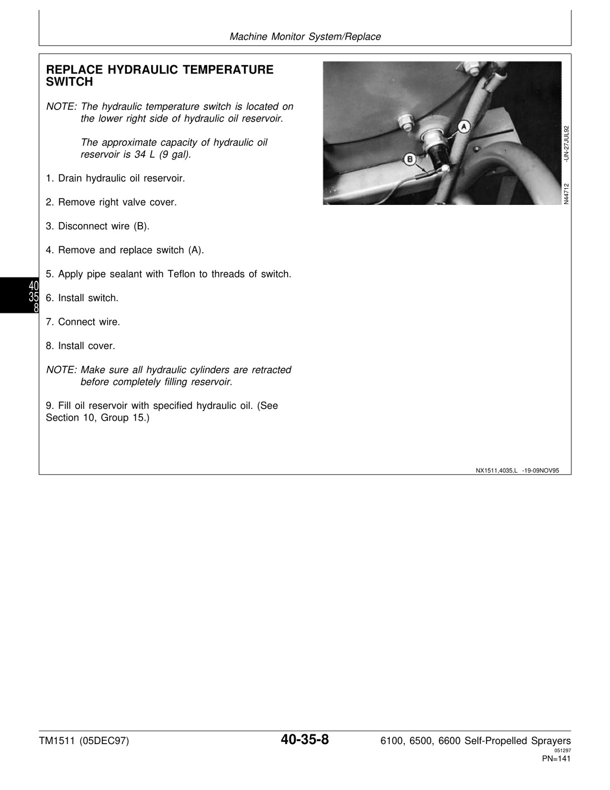 John Deere 6100 6500 6600 Sprayer Service Manual TM1511 USB