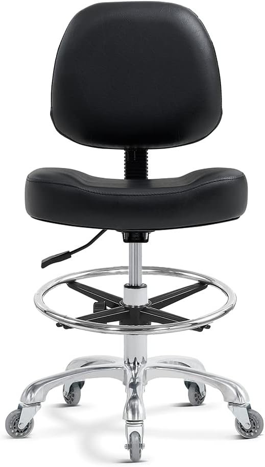 Ergonomic Drafting Chair with Adjustable Height for Comfort – Black Faux Leather
