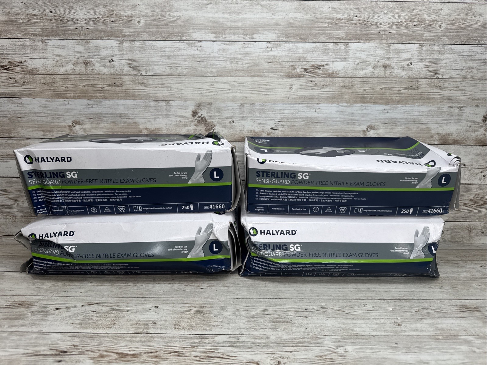 HALYARD NITRILE EXAM GLOVES STERLING SG *4 DENTED BOXES* Size: LARGE Exp: 5/29