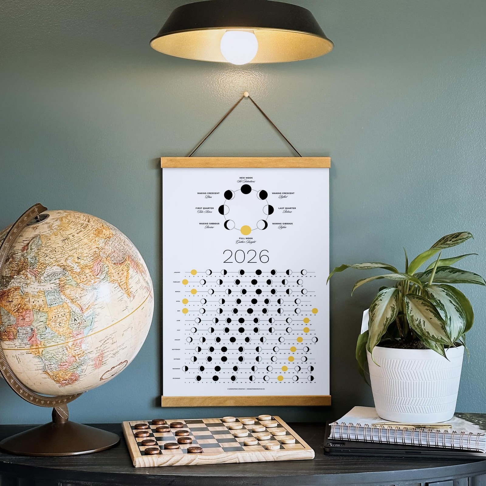 2026 Light Moon Phase Calendar (SHIPS FLAT) Hangable Lunar Wall 2026