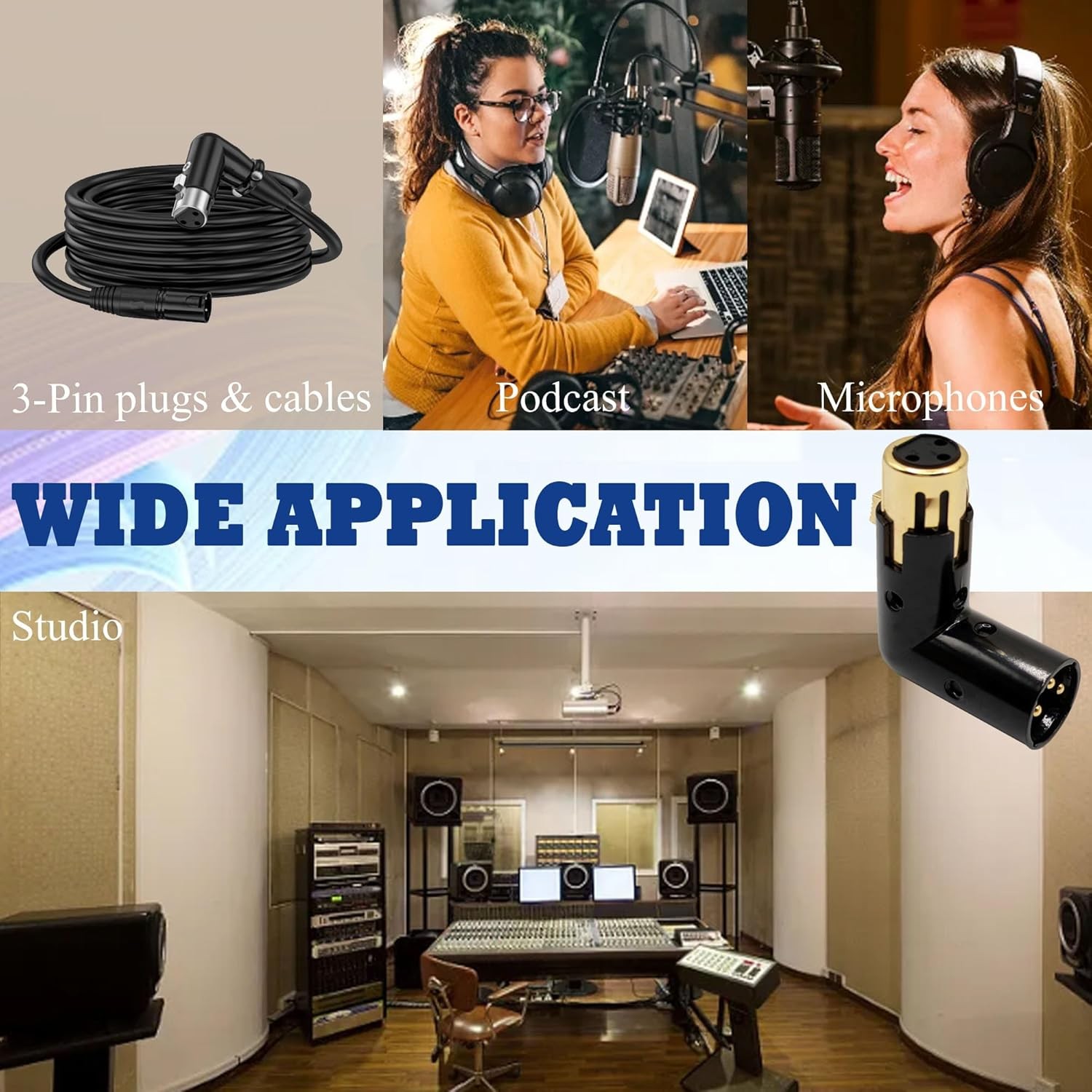 XLR Male to Female Right Angle Adapter Adjustable 3-PIN XLR 90 Degree Connector