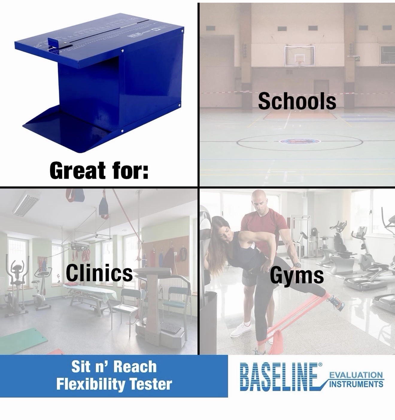Baseline Sit n’ Reach Flexibility Test Box Trunk Hamstring 12-1085 Blue