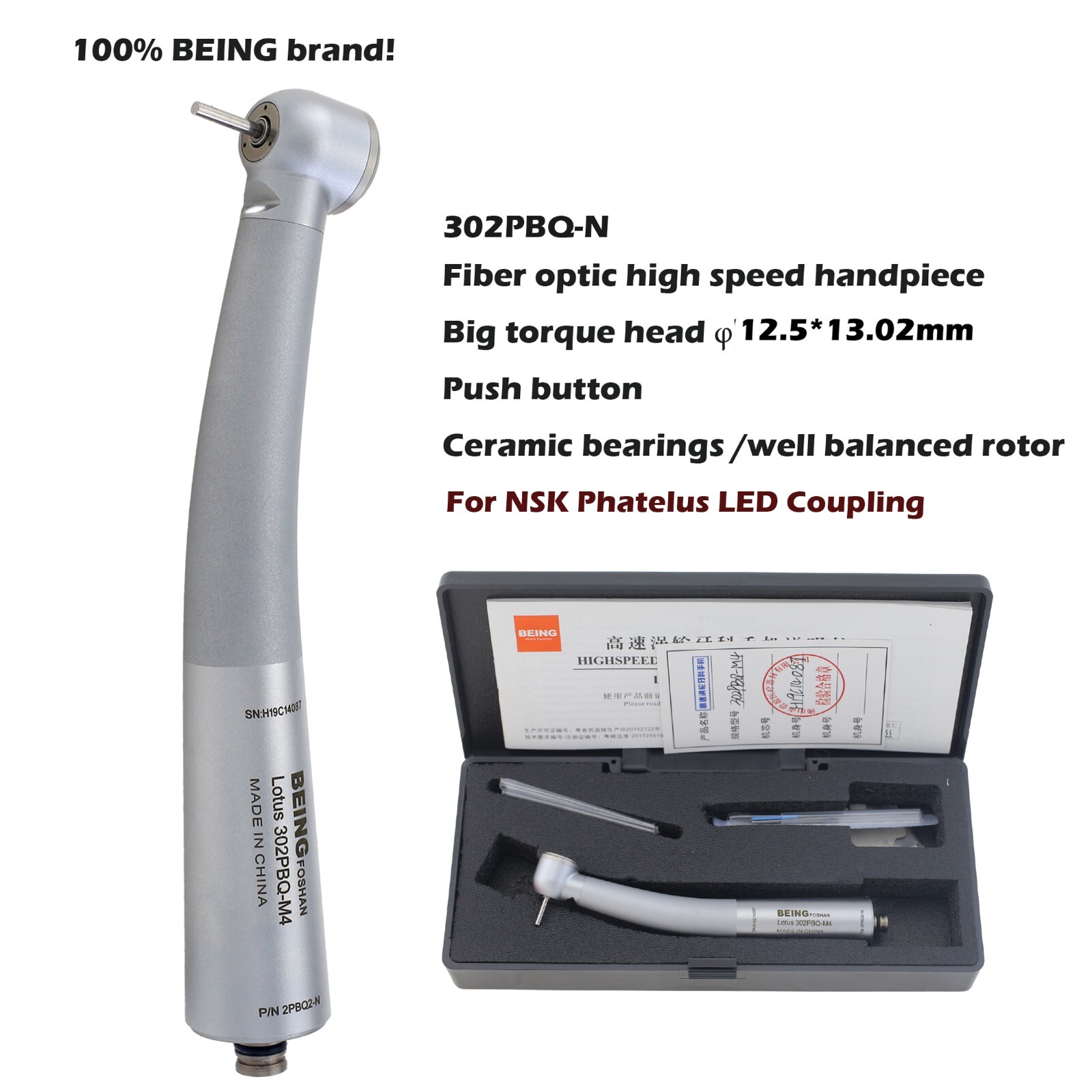 BEING Dental High Speed Handpiece Turbine LED Fiber Optic 4 6Hole Coupler NSK