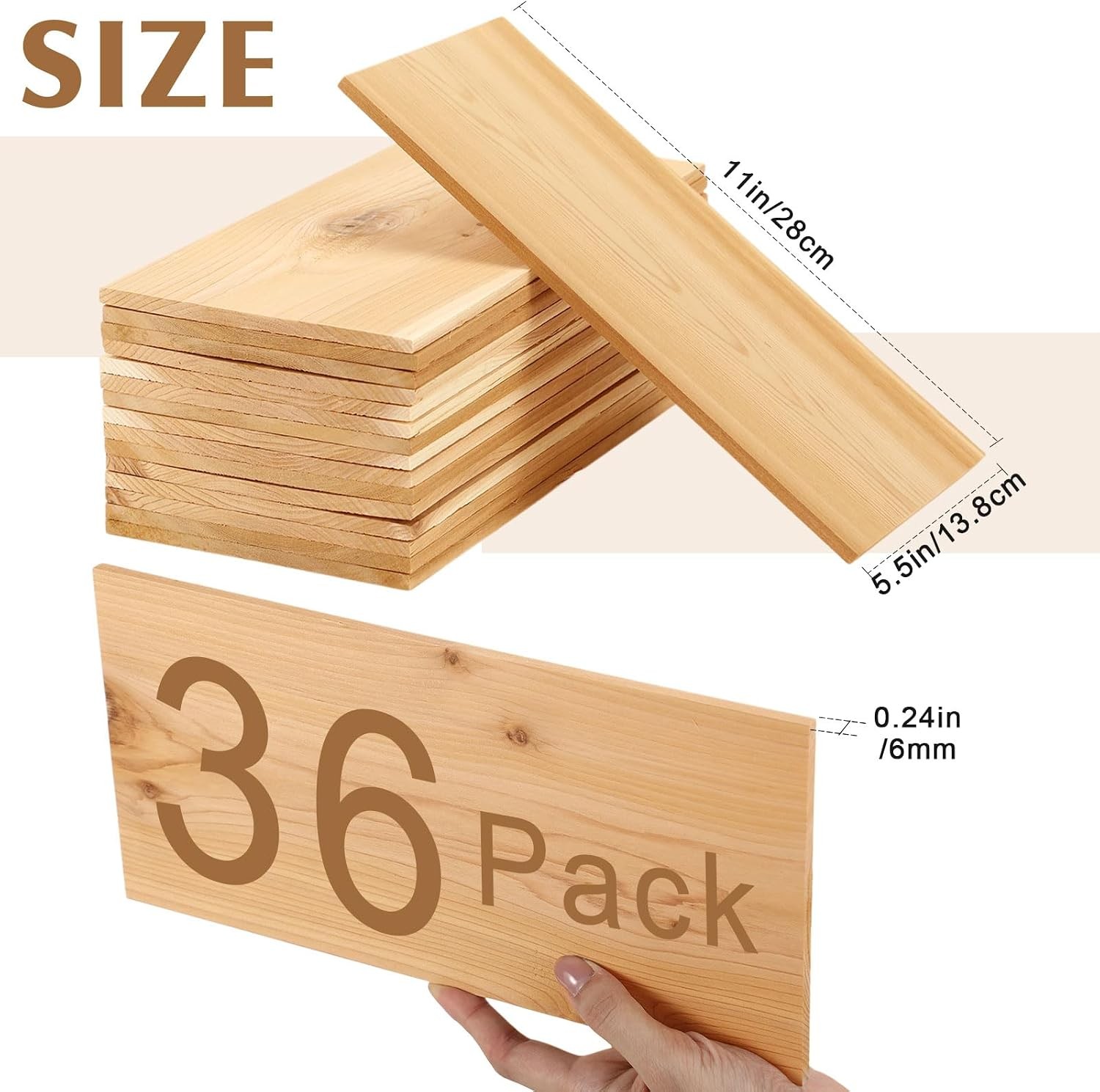 36 Pack Cedar Planks for Grilling Salmon Fish Meat, 6mm/0.24in Thick Natural W