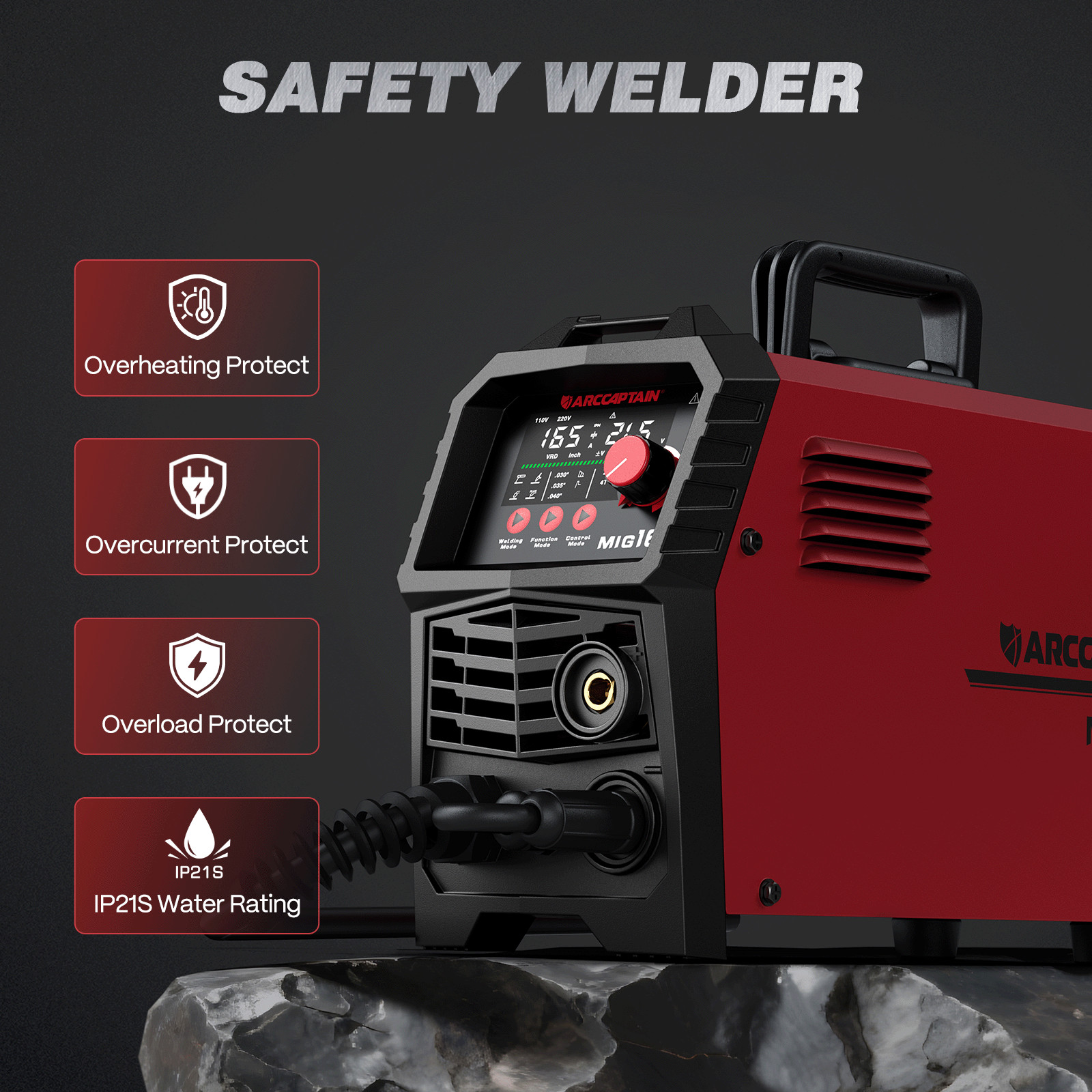 ARCCAPTAIN 165A MIG Welder 4 in 1 Large LED Display 110V/220V & Welding Helmet🔥