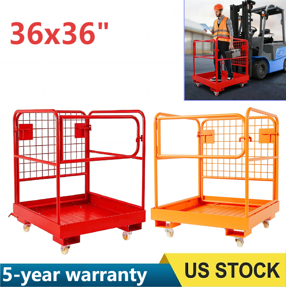1200lbs Forklift Safety Cage Heavy Duty Collapsible 36″ x 36″ Steel Man Basket