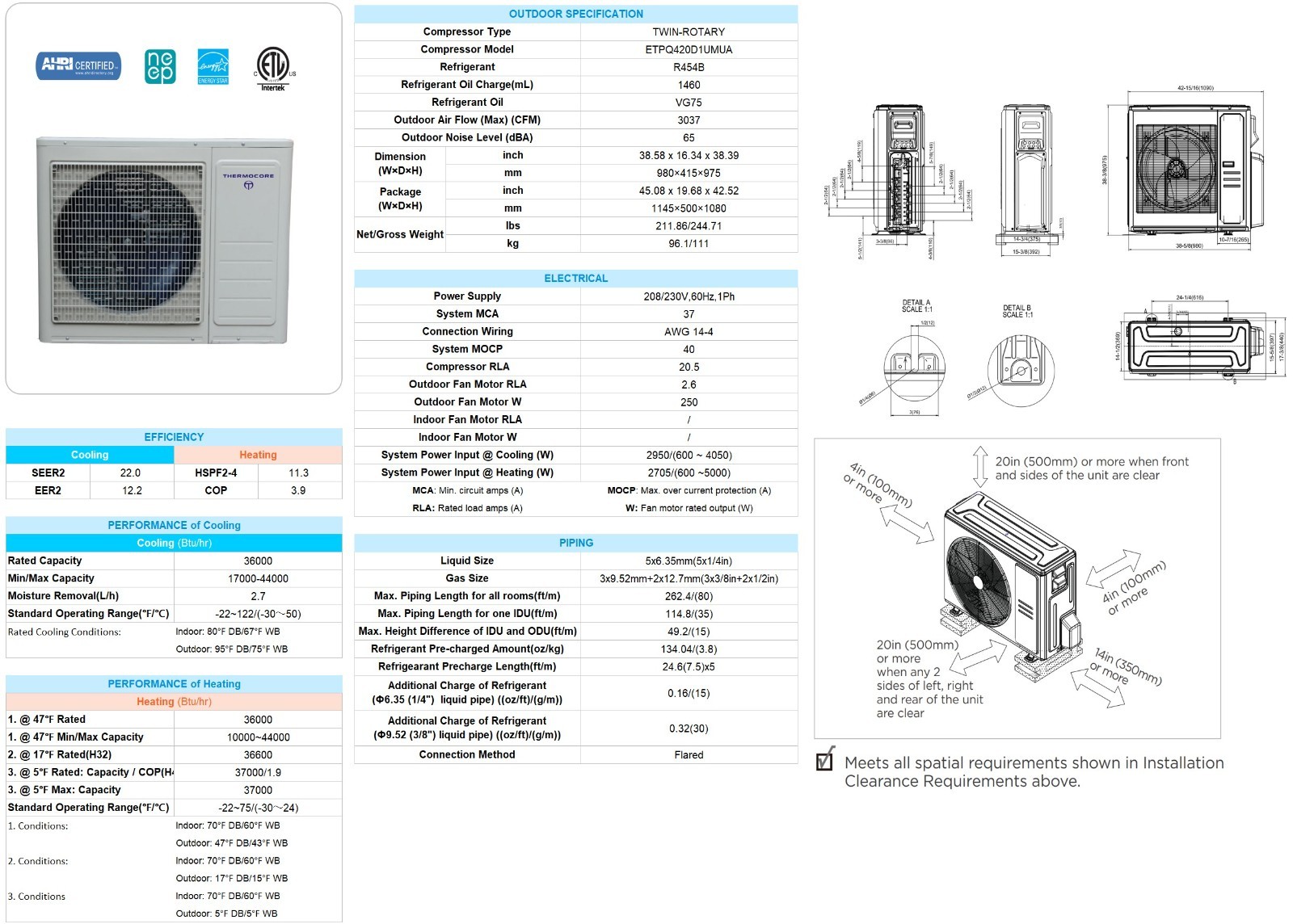 Quad Zone ENERGY STAR Ductless Mini Split Air Conditioner – Heat Pump 21-22 SEER
