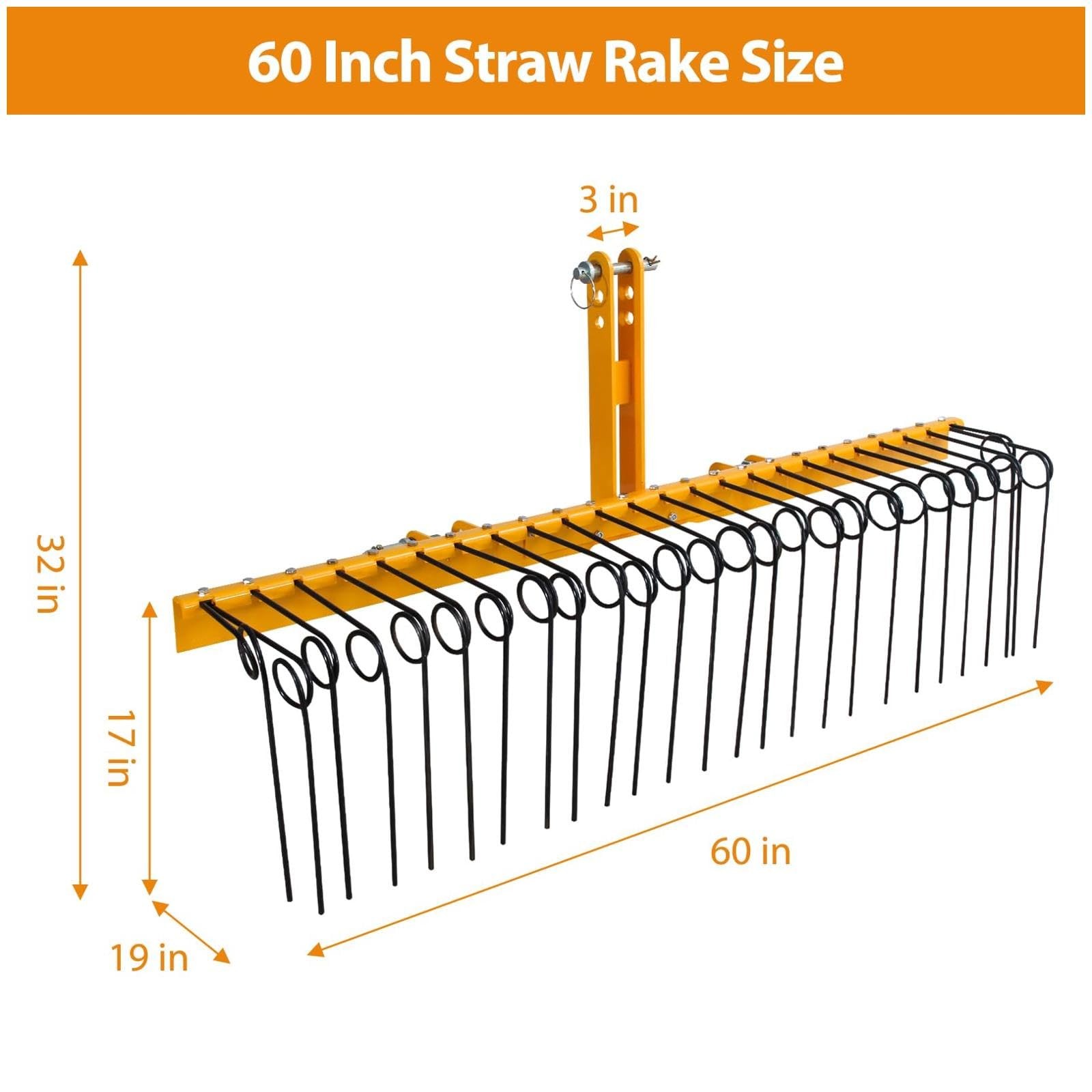 GARVEE 60 in Pine Straw Rake 3 Point Hitch Tractor Landscape Rake to Cat 0 Cat 1