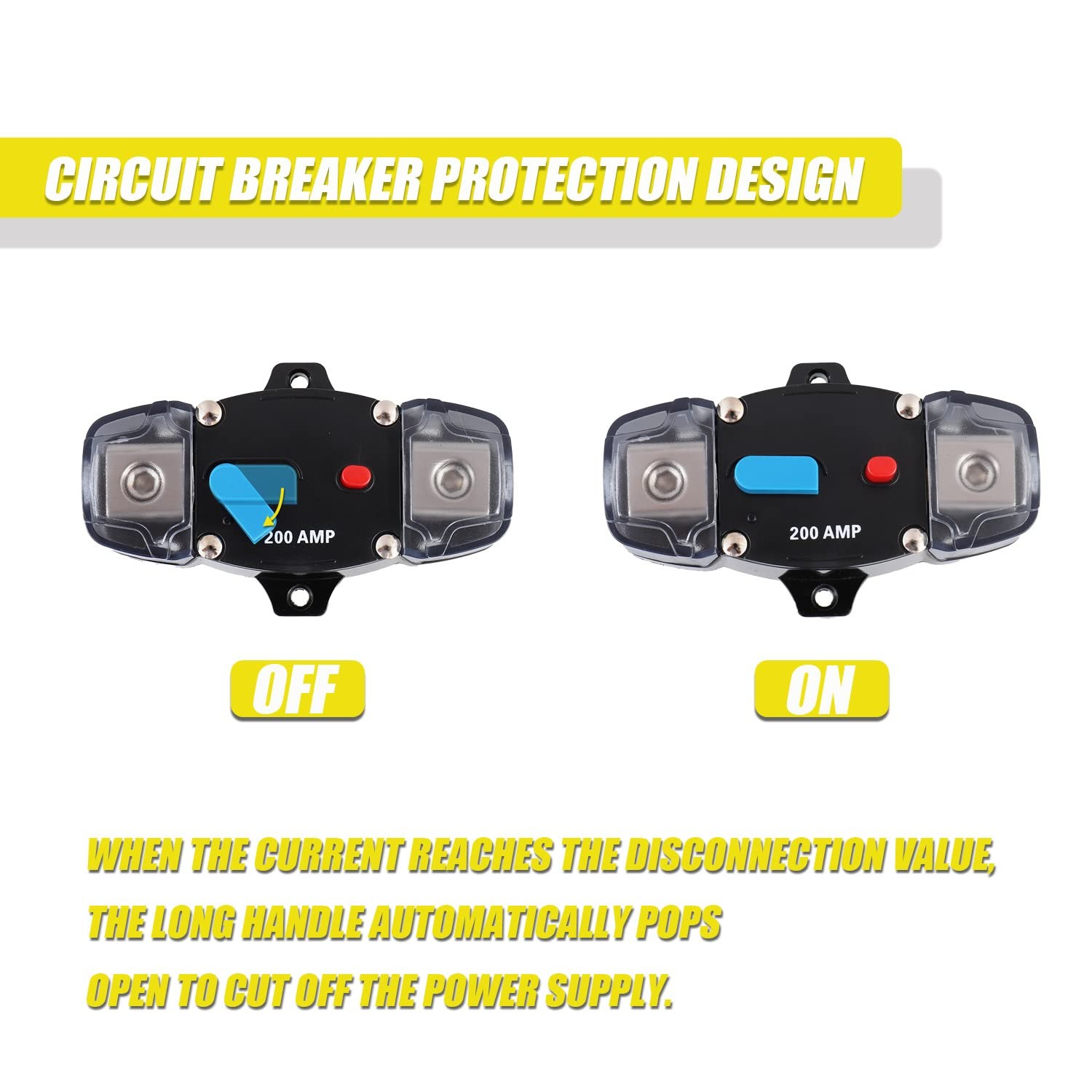 Inline Circuit Breaker w/ Cover Car/Audio/Boat/Solar/Inverter 200 Amp 12-48V DC