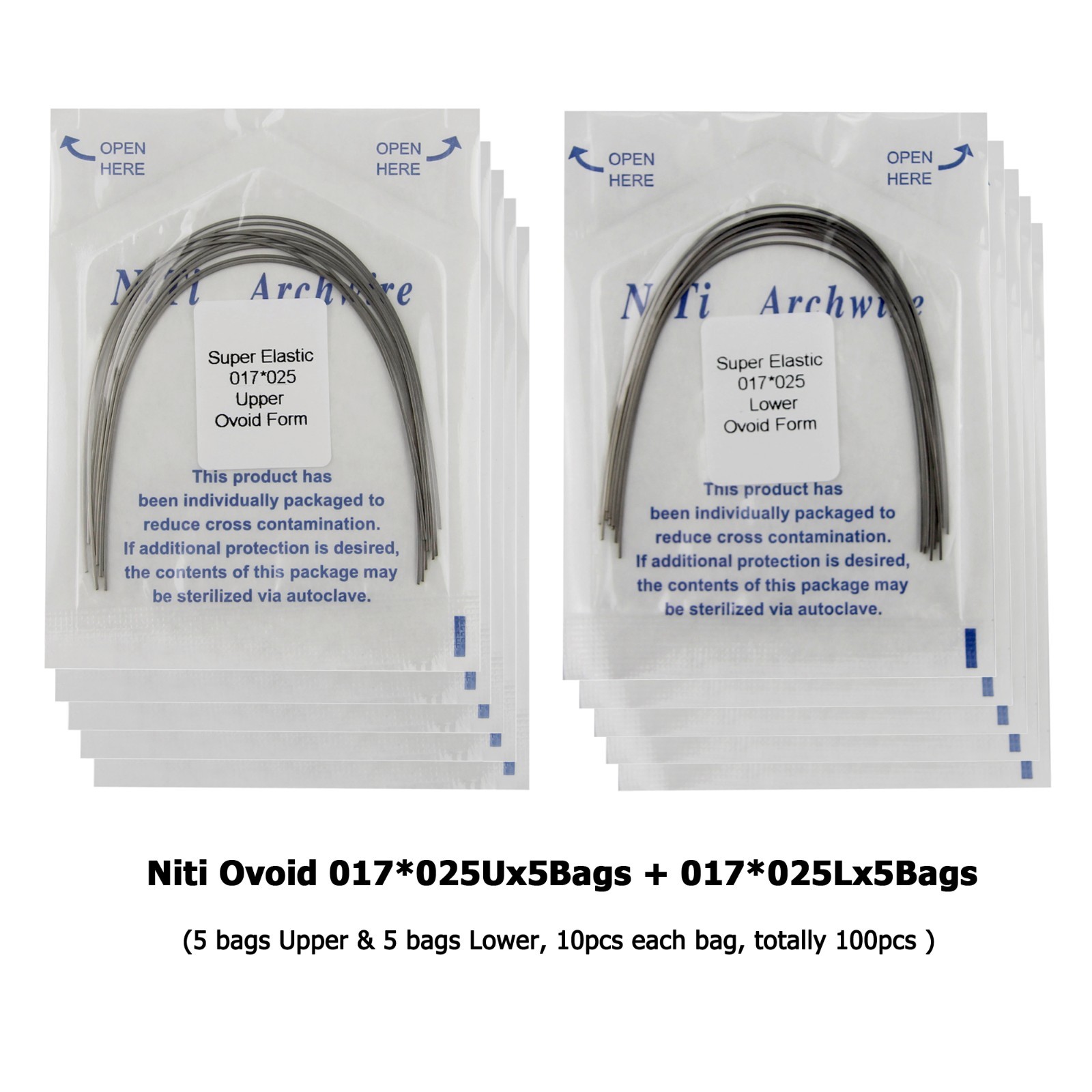 100PC Orthodontic Arch Wire Niti Stainless Steel Ovoid Natural Round Rectangular