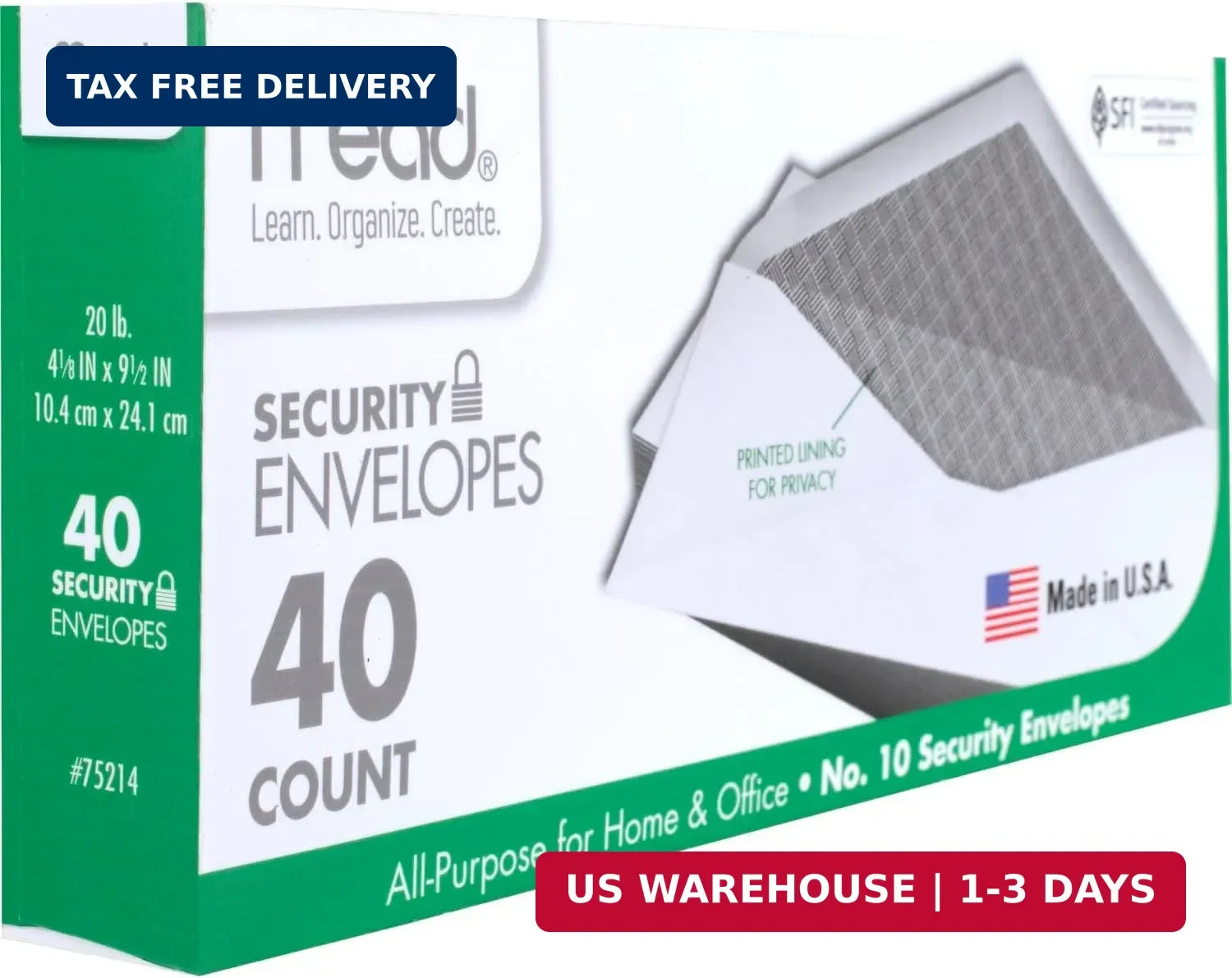 Mead #10 Envelopes, Letter Size, 4-1/8″ x 9-1/2″, Security Printed Lining for Pr