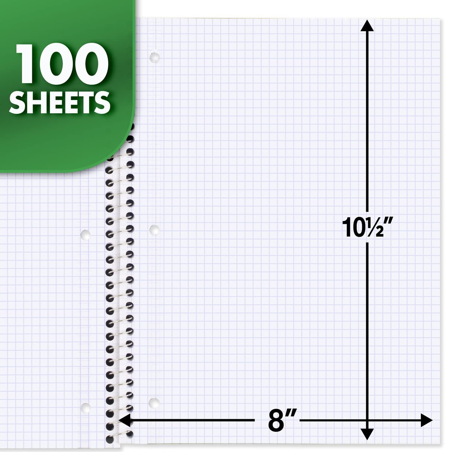 Mead Spiral Notebook, 1 Subject, Graph Ruled Paper, 7-1/2″ x 1 Each, Green