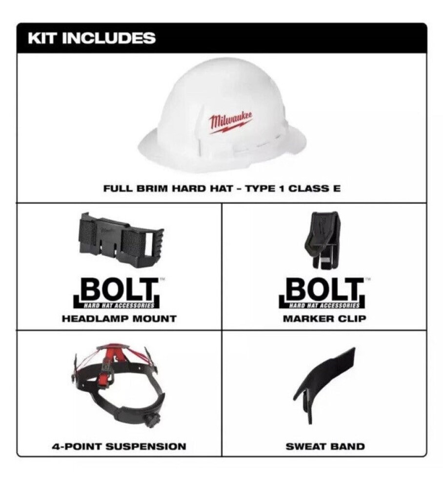 Milwaukee 48-73-1030 Full Brim Hard Hat with BOLT Accessories Type 1 Class E