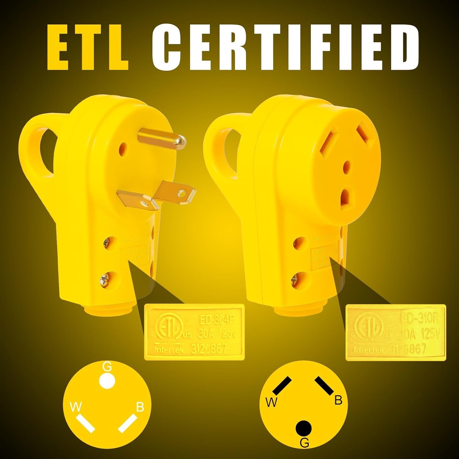30 Amp RV Plug Male and Female Set, 2 Sets TT-30P/30R Receptacle, 125V Heavy Dut