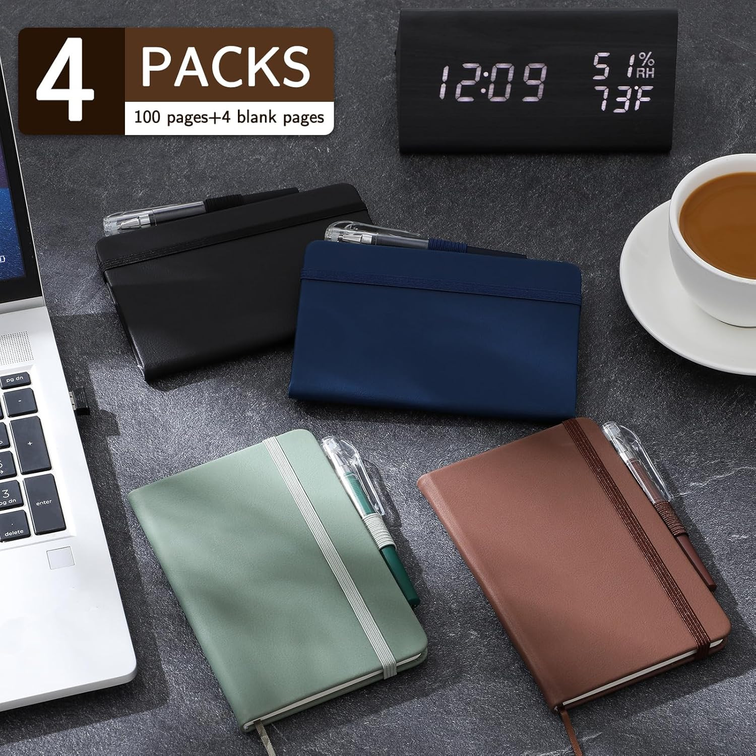 4 Pack Small Notebook Pocket Notebook, A6 Mini Leather Hardcover Journal, 3.7″ X