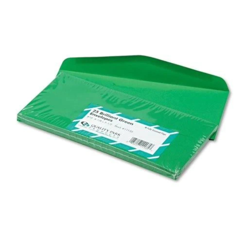 Quality Park #10 Green Colored Envelopes Traditional 25 Pack 11135