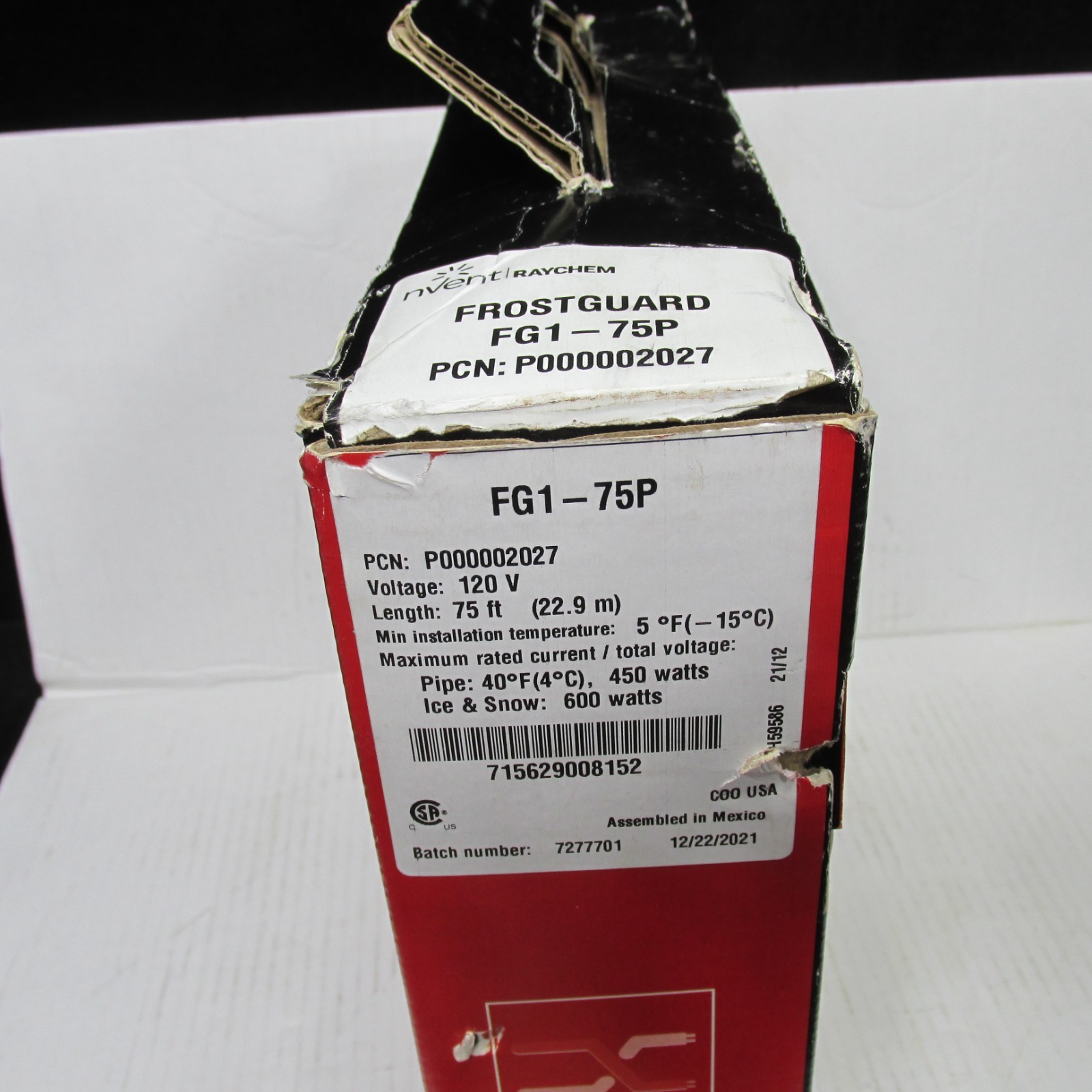nVent P000002027 RAYCHEM 120V FrostGuard Pipe Freeze Protection roof 75 feet
