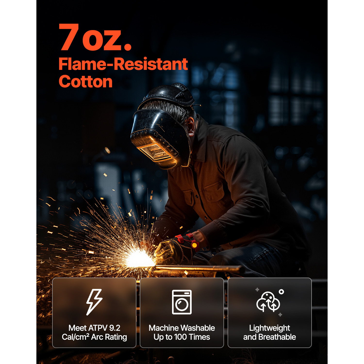 Flame-Resistant Welding Jacket L-Sized 7oz FR Cotton Welding Safety