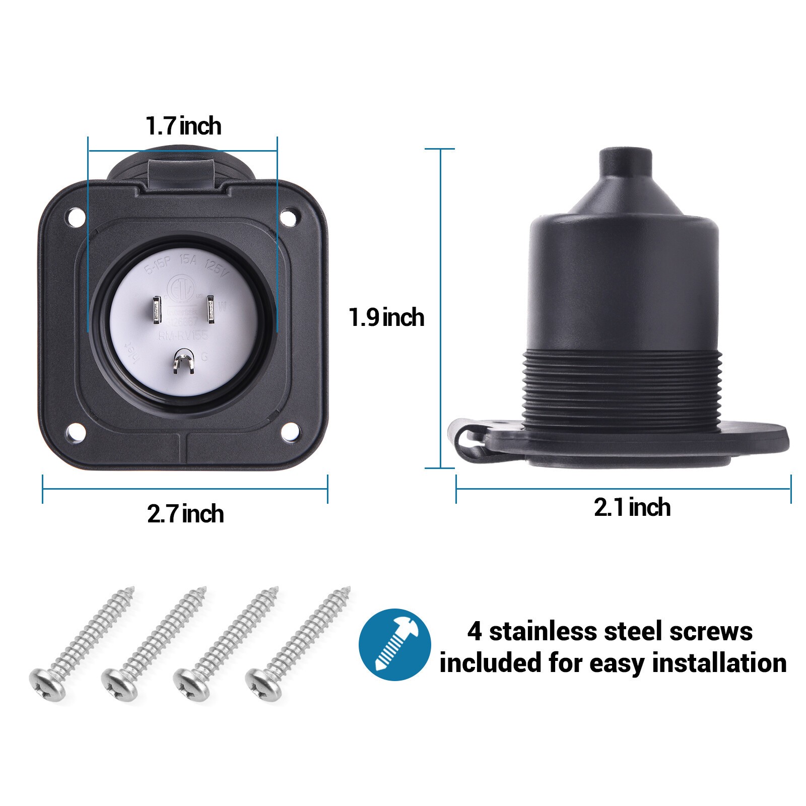 15A 125V Shore Power AC Port Plug Electrical Outlet Flanged Inlets for Boat RV