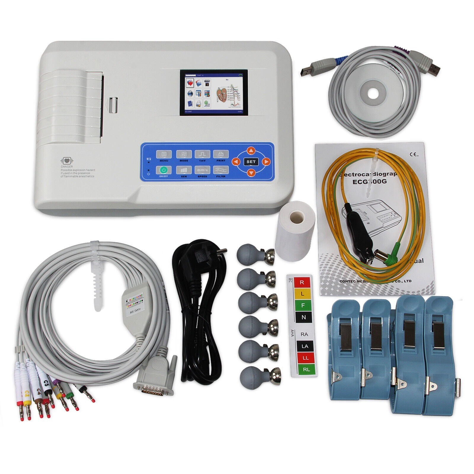CONTEC ECG300G 3-Channel ECG – 12-Lead for Human/Vet Use – Digital EKG Machine