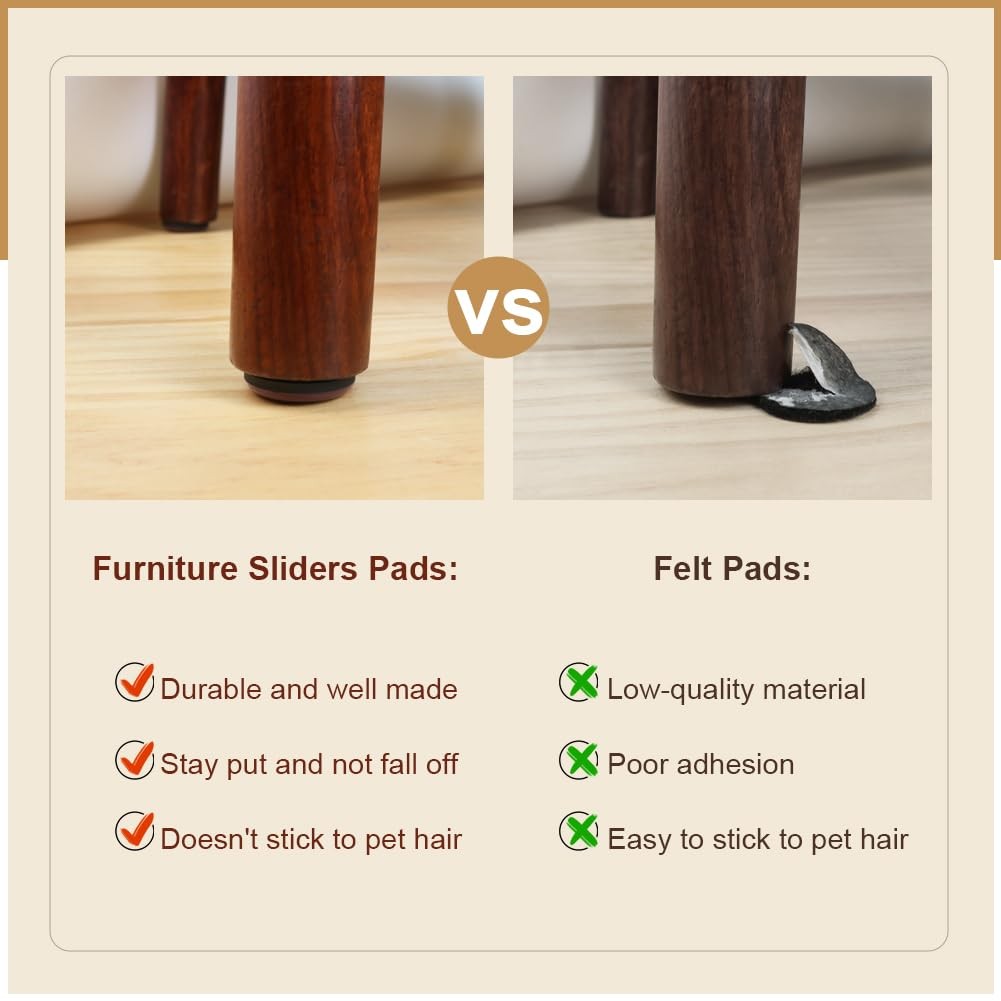 Furniture Slider Pads, 20pcs Teflon Moving Glides with Screws Brown