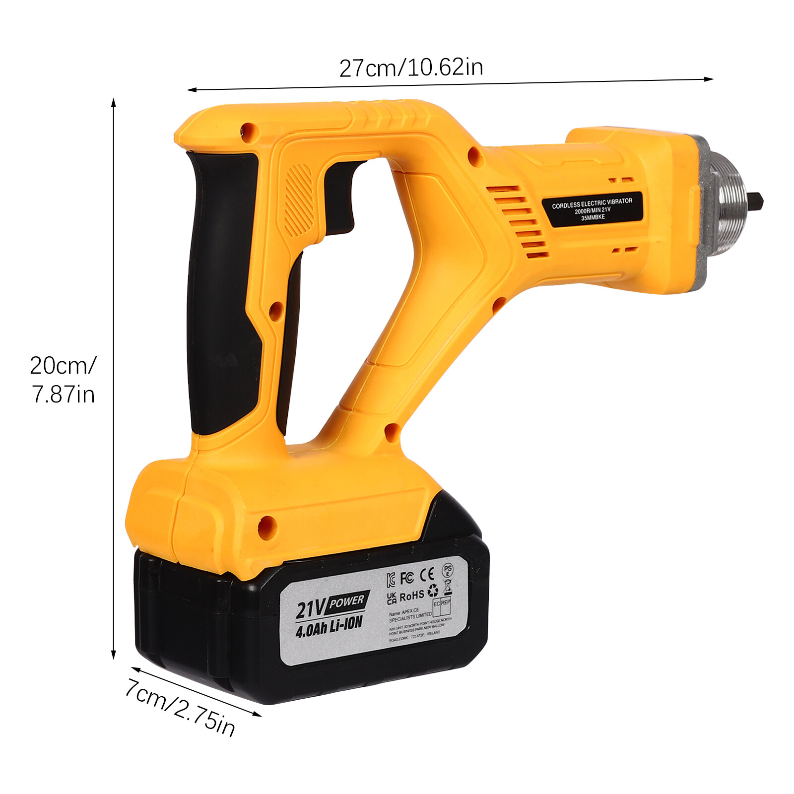 Concrete Vibrating Tool with 4.92ft Shaft, Battery Included, Ergonomic Design