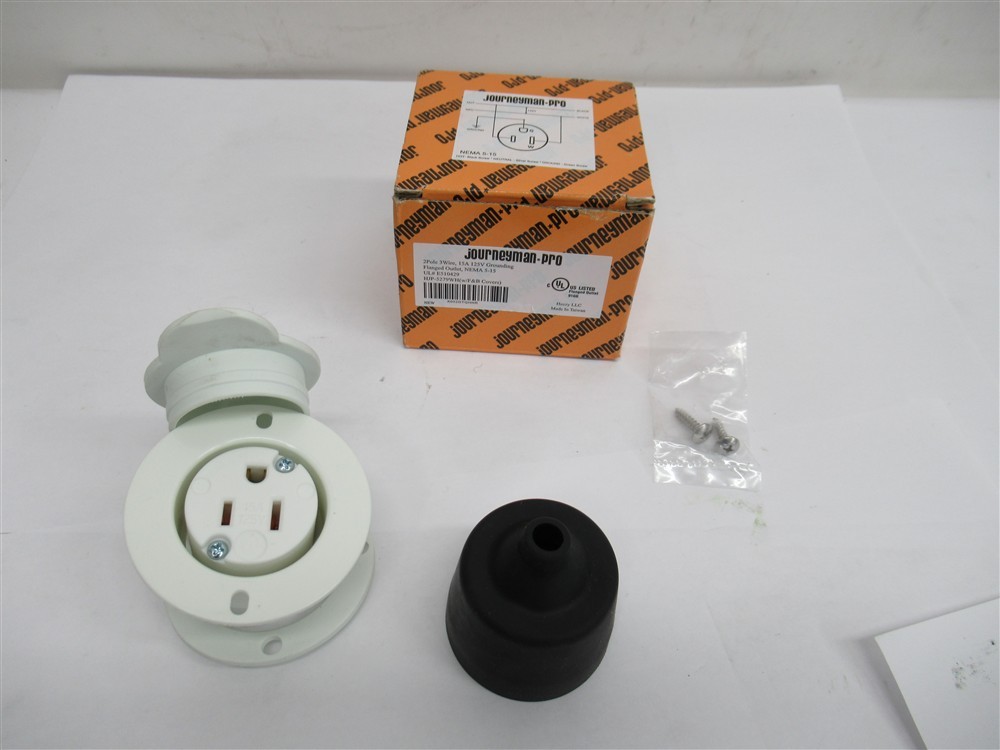 Journeyman Pro HJP-5279WH , 15 AMP – 125V Flanged Power Outlet Receptacle Plug