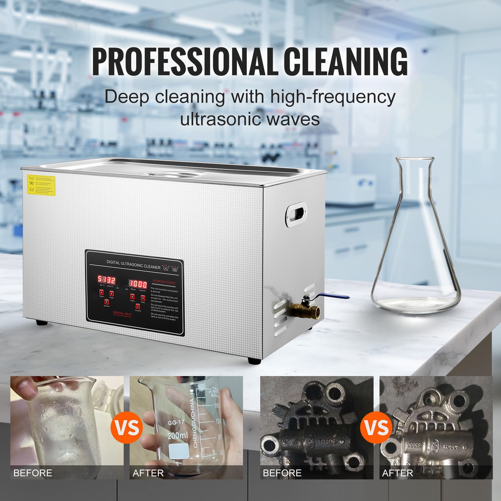 VEVOR Ultrasonic Cleaner with Timer Heating Machine Digital Sonic Cleaner SUS304