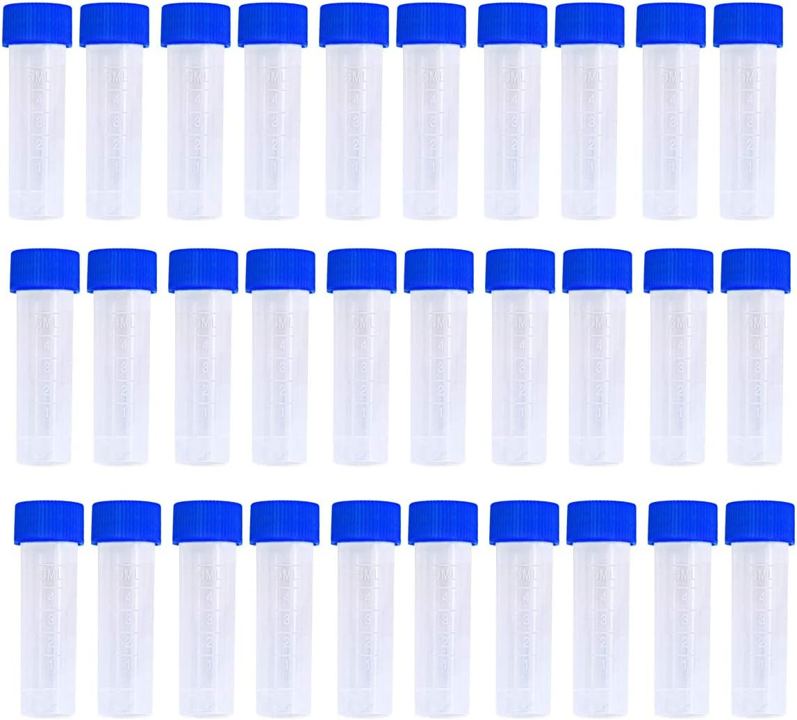 50PCS 5Ml Plastic Graduated Vial Tube with Screw Caps Small Test Sample Bottles