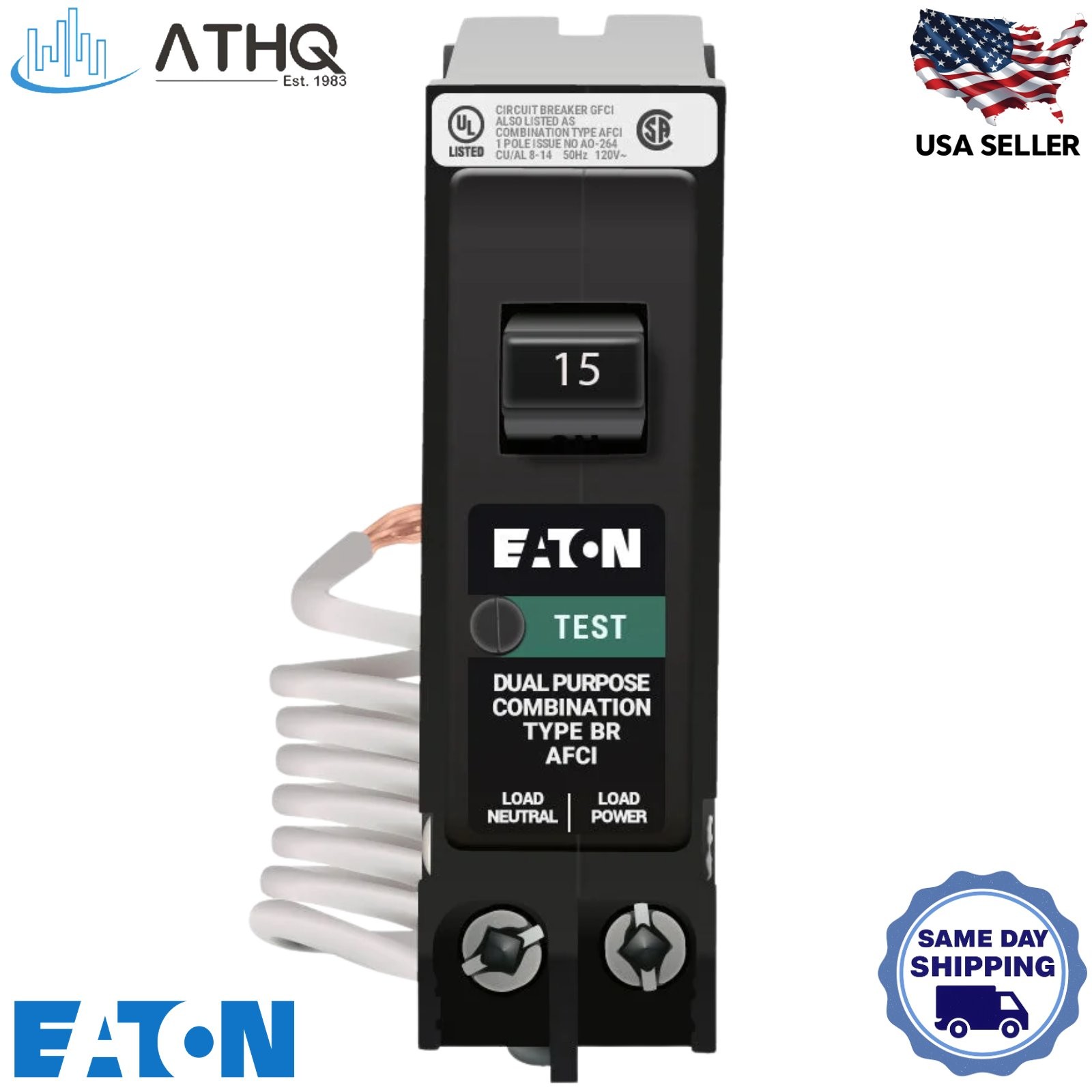 Eaton BRN115AF Type BR Combination AFCI Circuit Breaker 15A 1-Pole 120V 10kAIC
