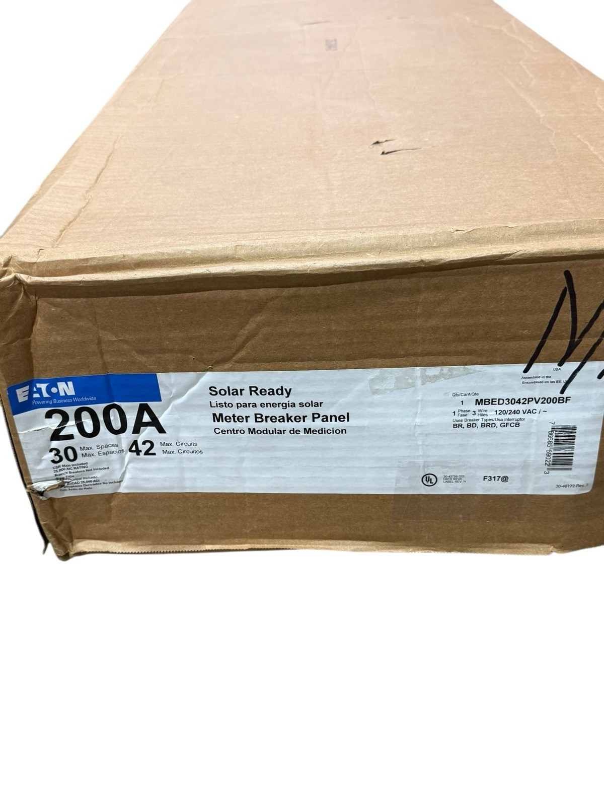 Eaton MBED3042PV200BF Outdoor Breaker Meter 200A 30 Space 1ph 3Wire 120/240v