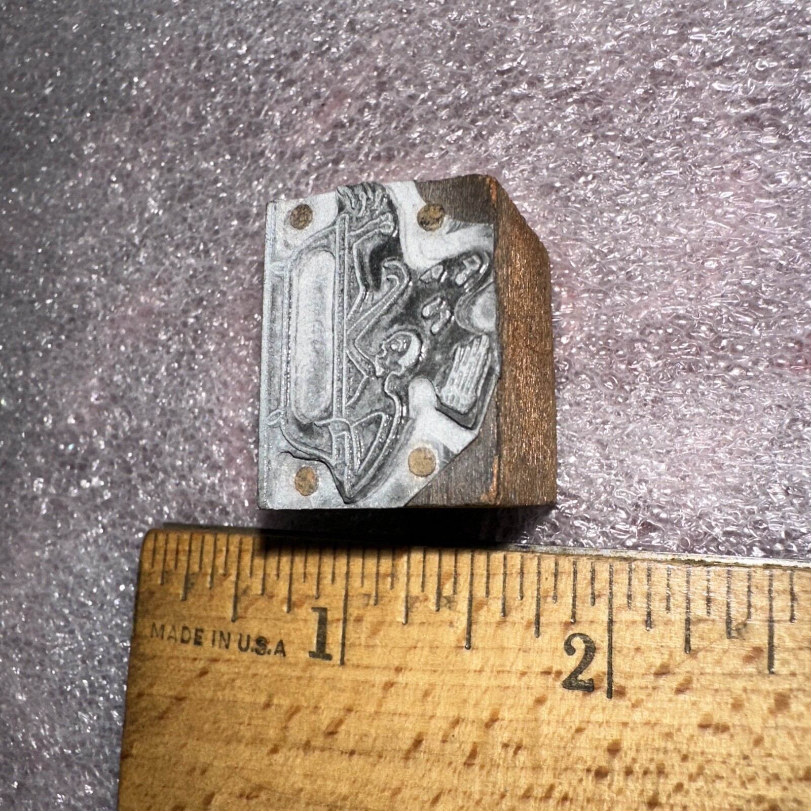 Printing Block “ Man in Bathtub “ Musical Notes, Splashing Water.