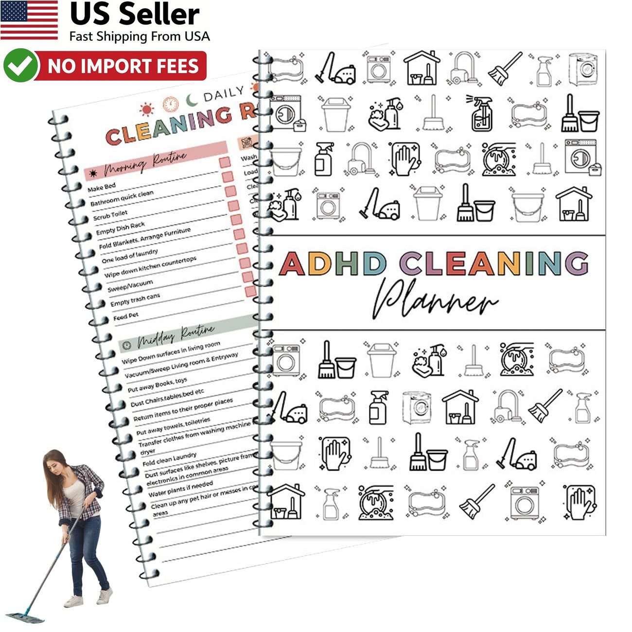 ADHD Cleaning Planner Editable Home Chore Chart Organizing Schedule Notebook